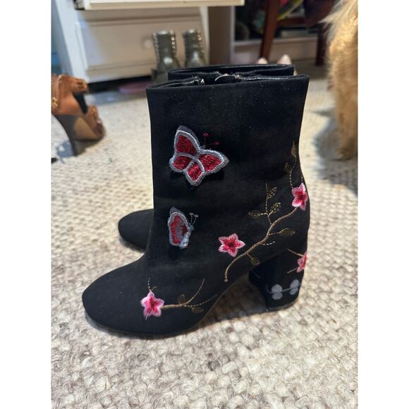 Nanette Lenore Floral Embroidered Butterfly Heeled Booties - Picture 1 of 7